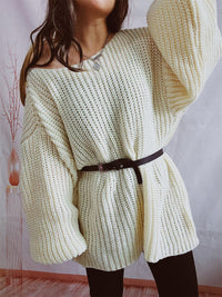 Thumbnail for Boat Neck Long Sleeve Sweater with Belt - 2 PCS. - 1 LARGE OVERSIZE - T - 5 COLORS -