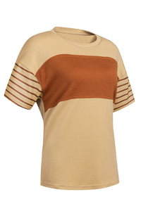 Thumbnail for Striped Round Neck Short Sleeve T-Shirt - T - 6 COLORS -