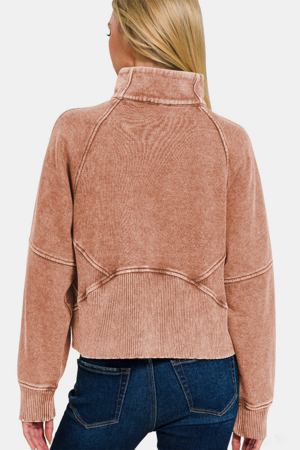 Zenana Acid Washed Half Zip Fleece Sweatshirt - T - 1 COLOR -