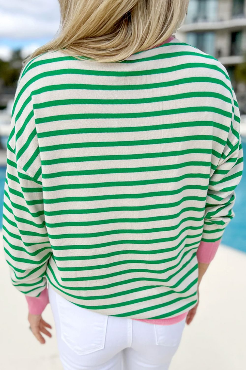 Striped Round Neck Long Sleeve Sweatshirt - T - 1 COLOR -