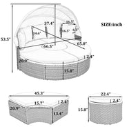 Thumbnail for Patio Furniture Round Outdoor Sectional Sofa Set Rattan Daybed Two-Tone Weave Sunbed With Retractable Canopy, Separate S