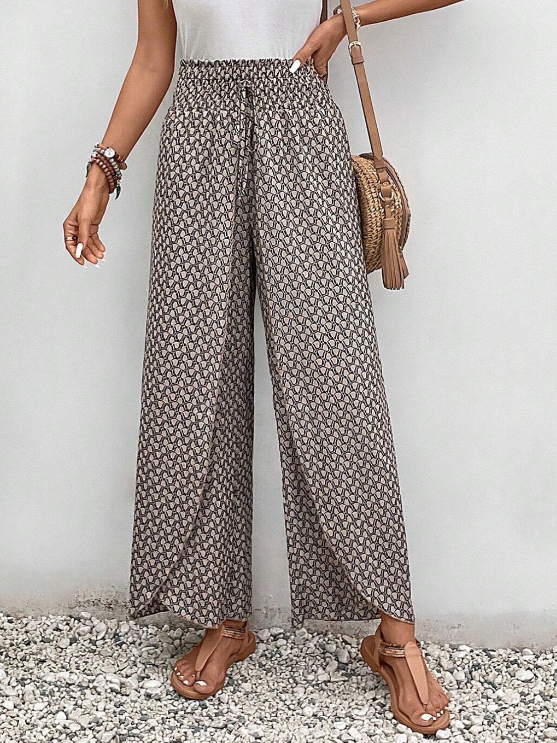 Tied Printed Wide Leg Pants - T - 5 COLORS -