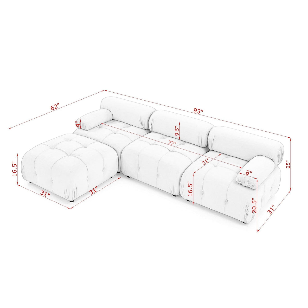 Modular Sectional Sofa, Button Tufted Designed and DIY Combination,L Shaped Couch With Reversible Ottoman, Ivory Teddy F