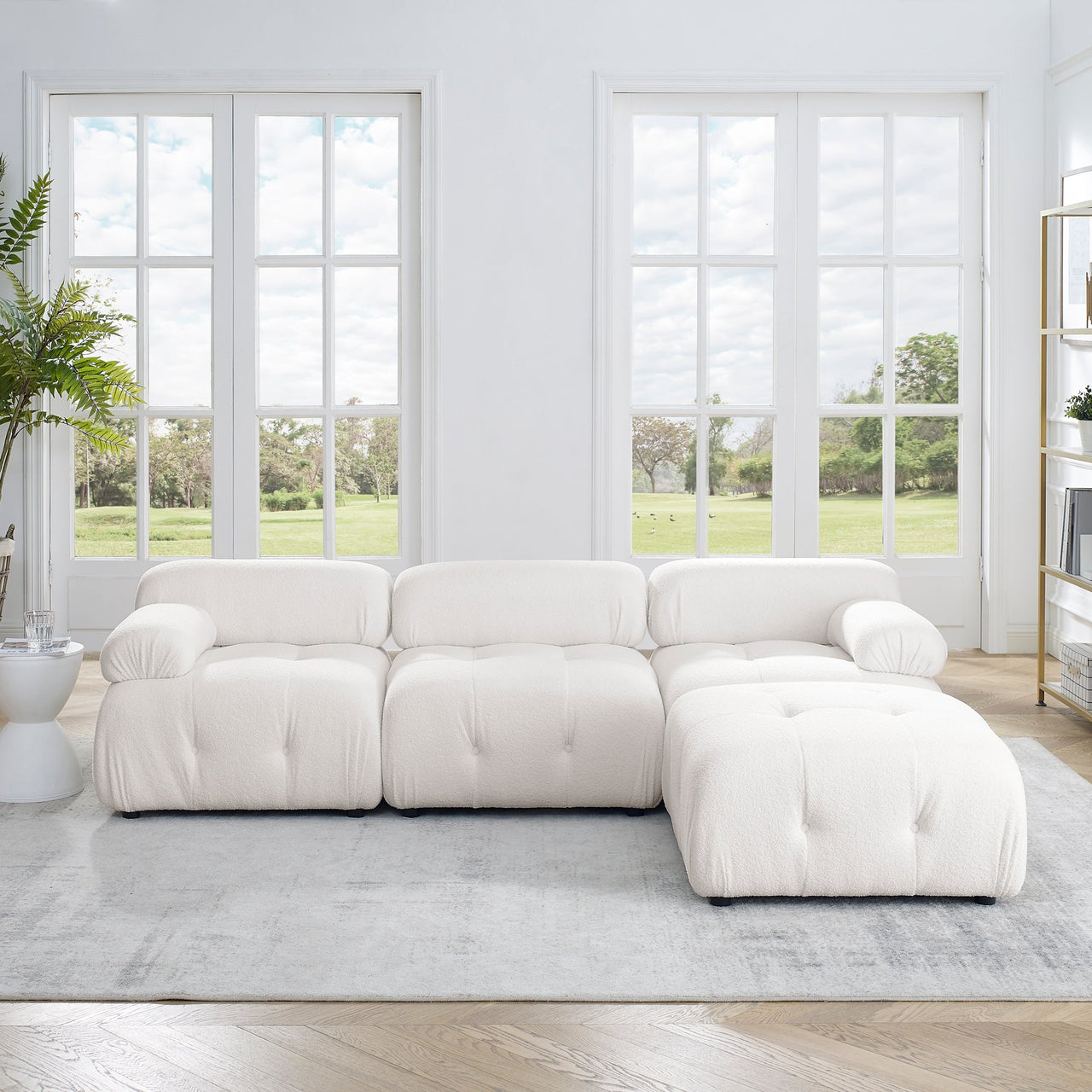 Modular Sectional Sofa, Button Tufted Designed and DIY Combination,L Shaped Couch With Reversible Ottoman, Ivory Teddy F