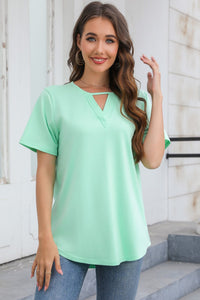 Thumbnail for Cutout V-Neck Short Sleeve T-Shirt - T - 5 COLORS -