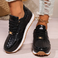 Thumbnail for Lace-Up PU Leather Sneakers - T - 3 COLORS -