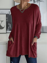 Thumbnail for Full Size Round Neck Drapey Long Sleeve T-Shirt - SIZES S THRU 3XL - T - 6 COLORS -