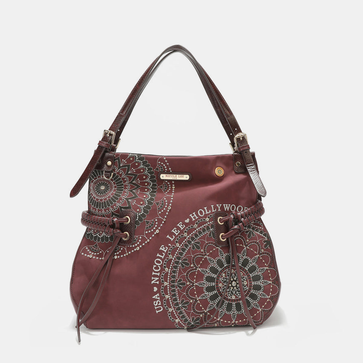 Nicole Lee USA Side Braided Tassel Inlaid Rhinestone Embroidery Hobo Bag - T - 4 COLORS -