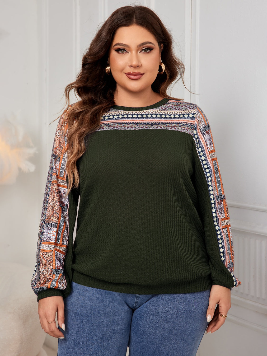 Plus Size Printed Long Sleeve Sweatshirt - SIZES XL THRU 4XL - T - 3 COLORS -