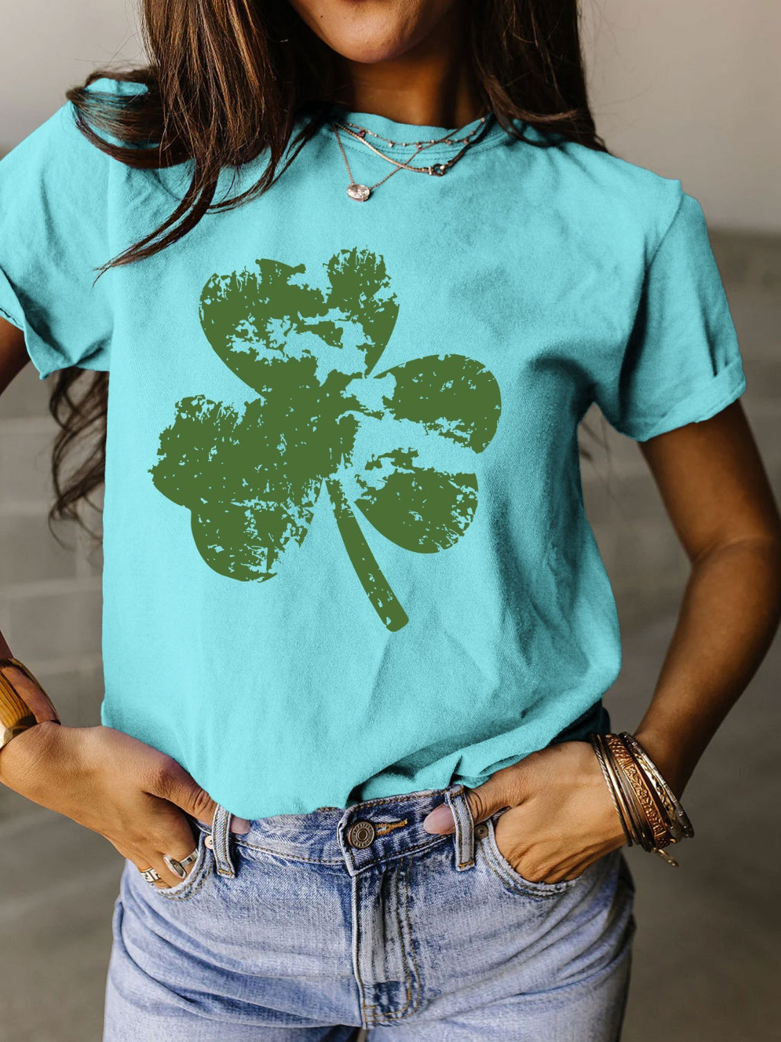 Full Size Lucky Clover Round Neck Short Sleeve T-Shirt - T - 11 COLORS -