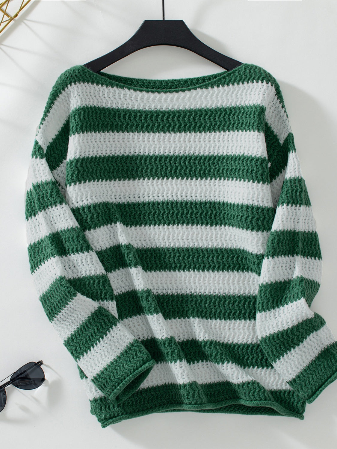 Striped Dropped Shoulder Long Sleeve Sweater - T - 2 COLORS -