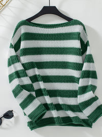 Thumbnail for Striped Dropped Shoulder Long Sleeve Sweater - T - 2 COLORS -