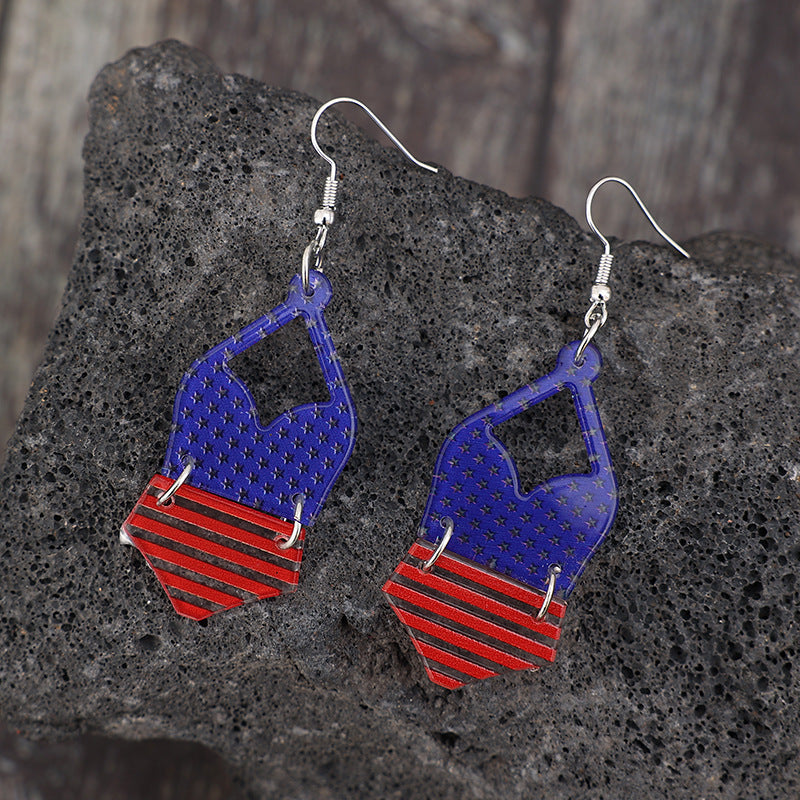 US Flag Pattern Acrylic Swimsuit shaped Earrings - T -