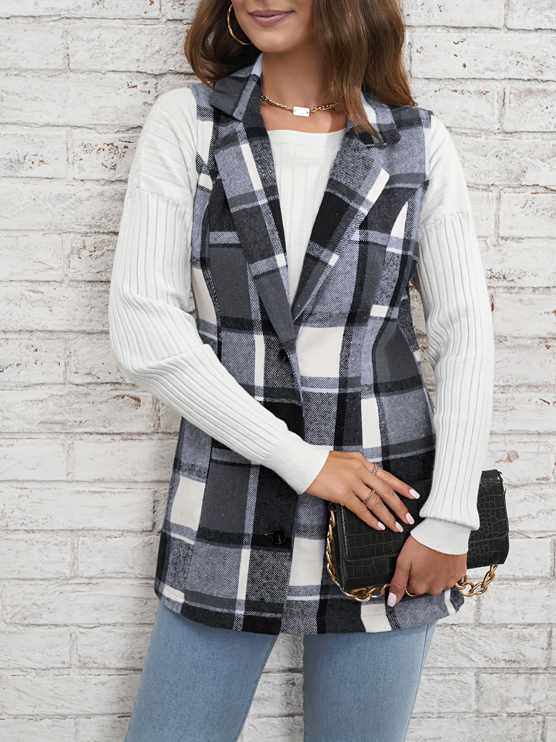 Plaid Button Down Vest Jacket - T - 1 COLOR -