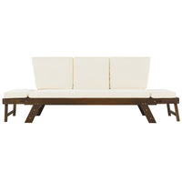 Thumbnail for Outdoor Adjustable Patio Wooden Daybed Sofa Chaise Lounge With Cushions for Small Places, Brown Finish+Beige Cushion