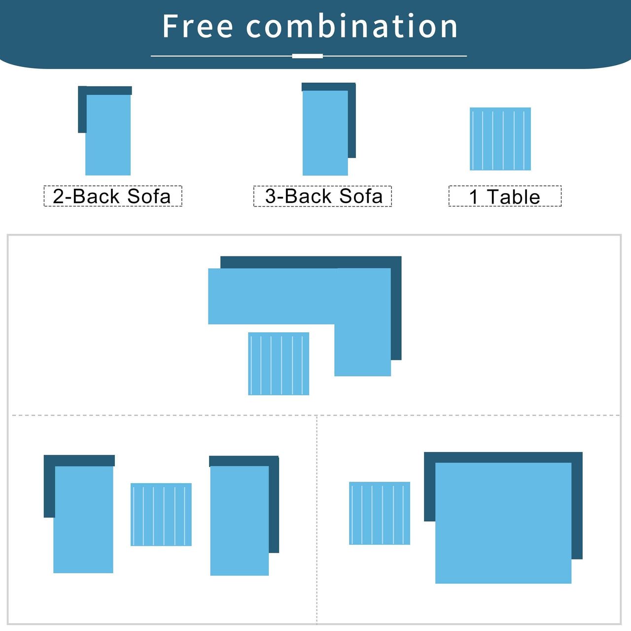 Outdoor 3-Piece Aluminum Alloy Sectional Sofa Set With End Table and Coffee Table,Black Frame+Gray Cushion