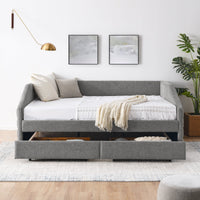 Thumbnail for Queen Size Daybed With Two Drawers Trundle Upholstered Tufted Sofa Bed, Linen Fabric, Grey (88