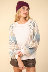 Thumbnail for VERY J Printed Long Sleeve Round Neck Knit Top - T - 1 COLOR -