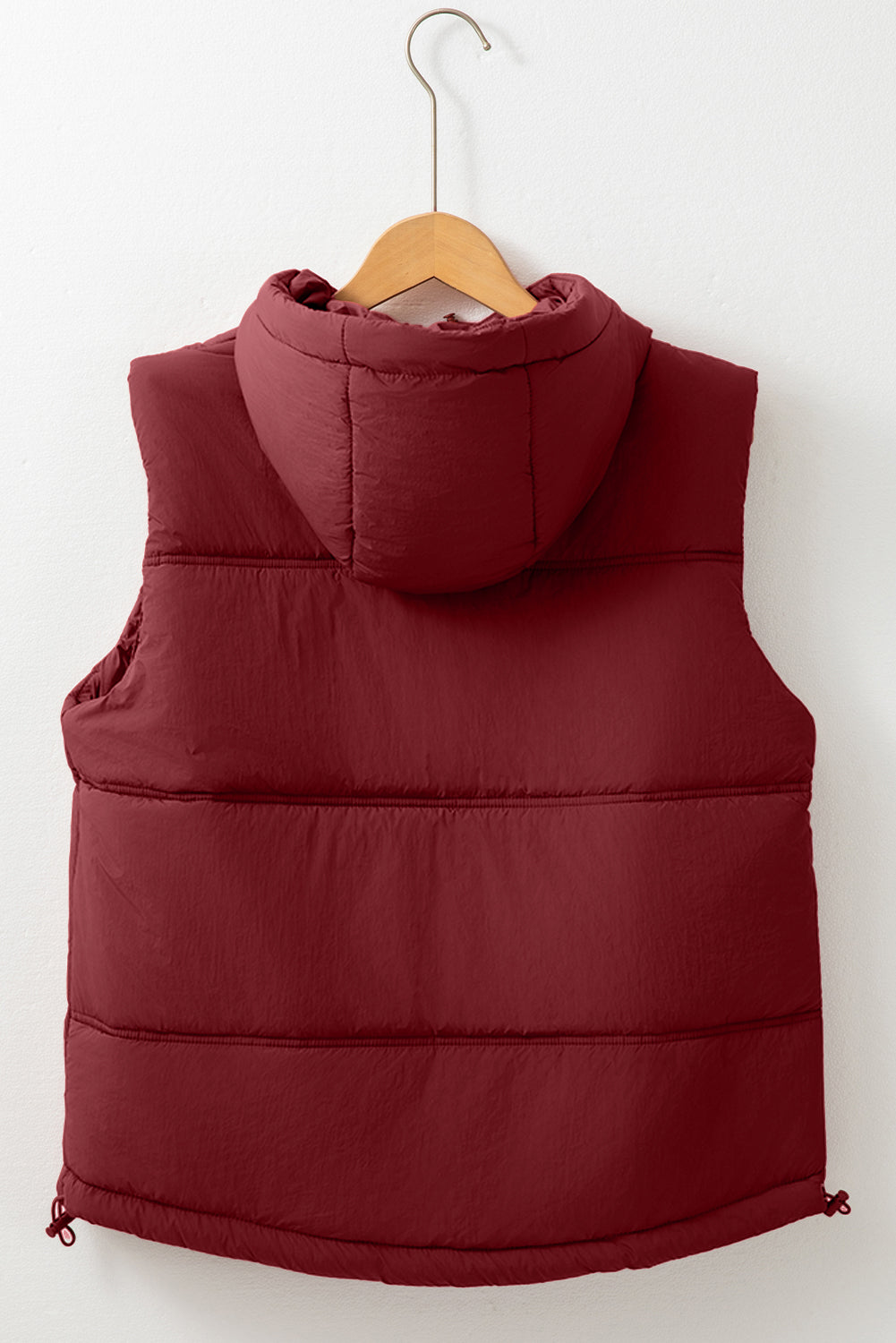 Drawstring Zip Up Hooded Vest Jacket - T - 1 COLOR -