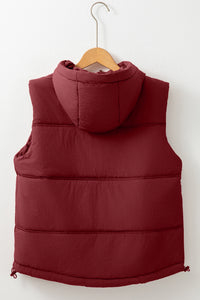 Thumbnail for Drawstring Zip Up Hooded Vest Jacket - T - 1 COLOR -