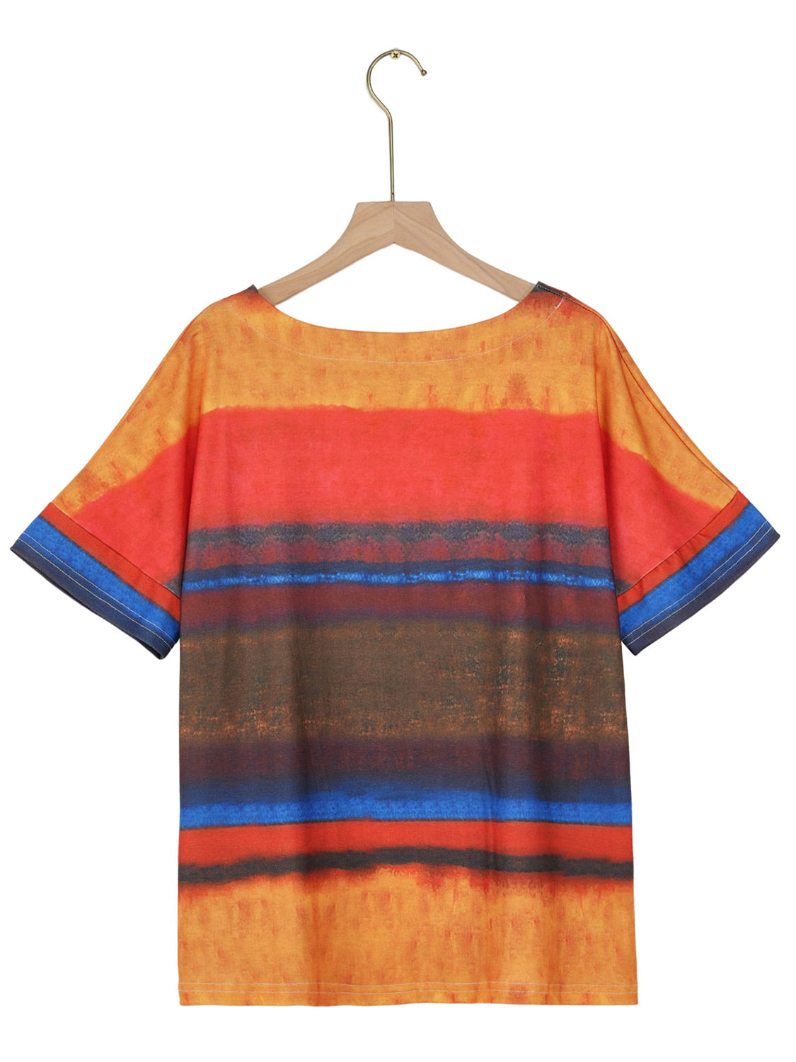 Full Size Color Block Round Neck Half Sleeve T-Shirt - SIZES S THRU 3XL - T - 7 COLORS -