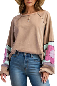 Thumbnail for Flower Patch Round Neck Balloon Sleeve Top - T - 3 COLORS -