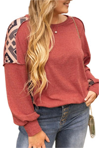 Thumbnail for Plus Size Geometric Round Neck Long Sleeve Sweatshirt - XL THRU 4XL ONLY - T - 1 COLOR -