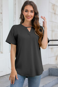 Thumbnail for Cutout V-Neck Short Sleeve T-Shirt - T - 5 COLORS -