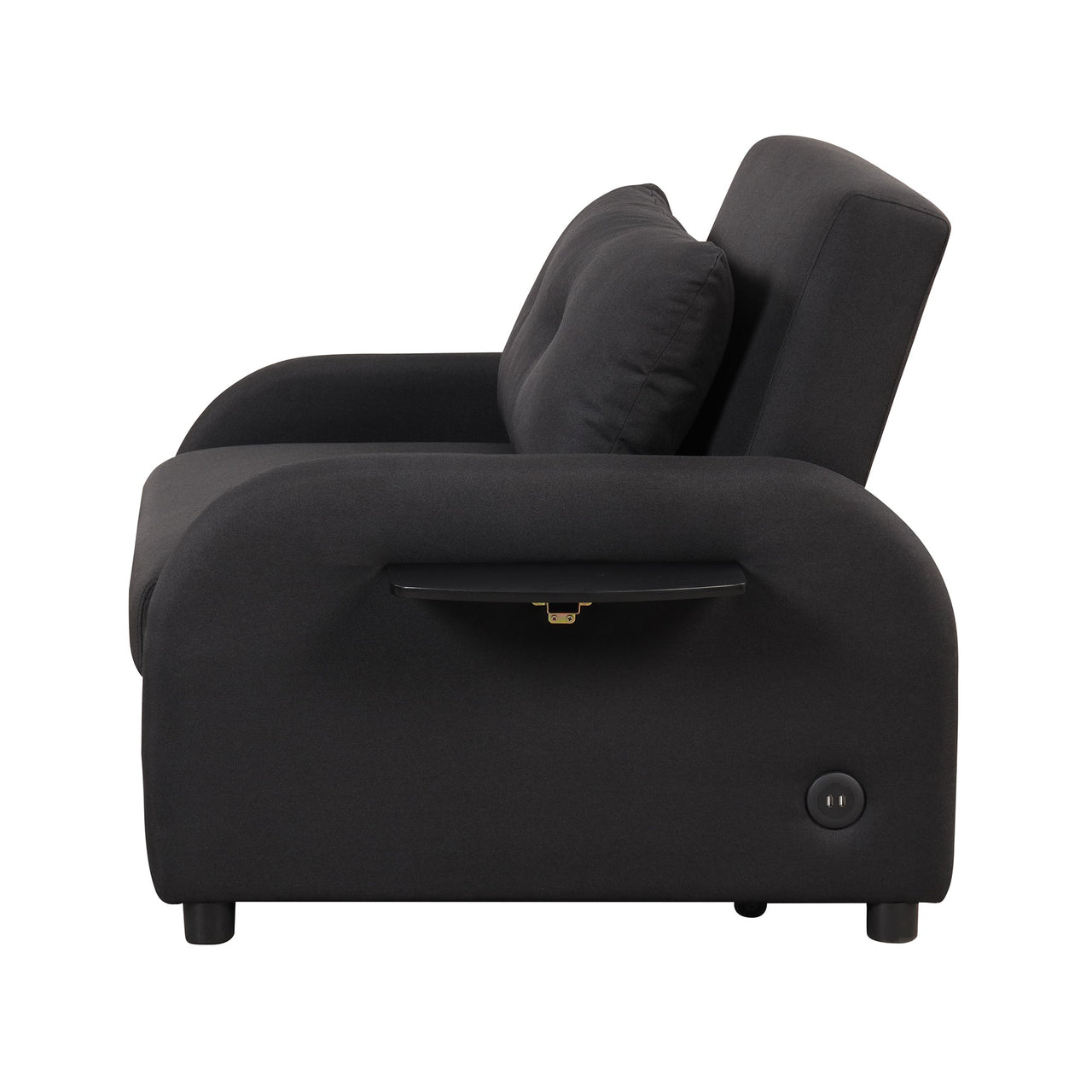 Pull Out Sofa Sleeper 3 in 1 With 2 Wing Table and Usb Charge for Nap Line Fabric for Living Room Recreation Room Black