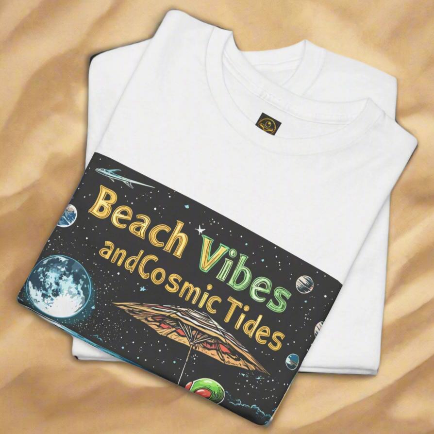 Beach VIbes and Cosmic Tides T-Shirt, Alien Tee, Beach T-Shirt - 2 COLORS -