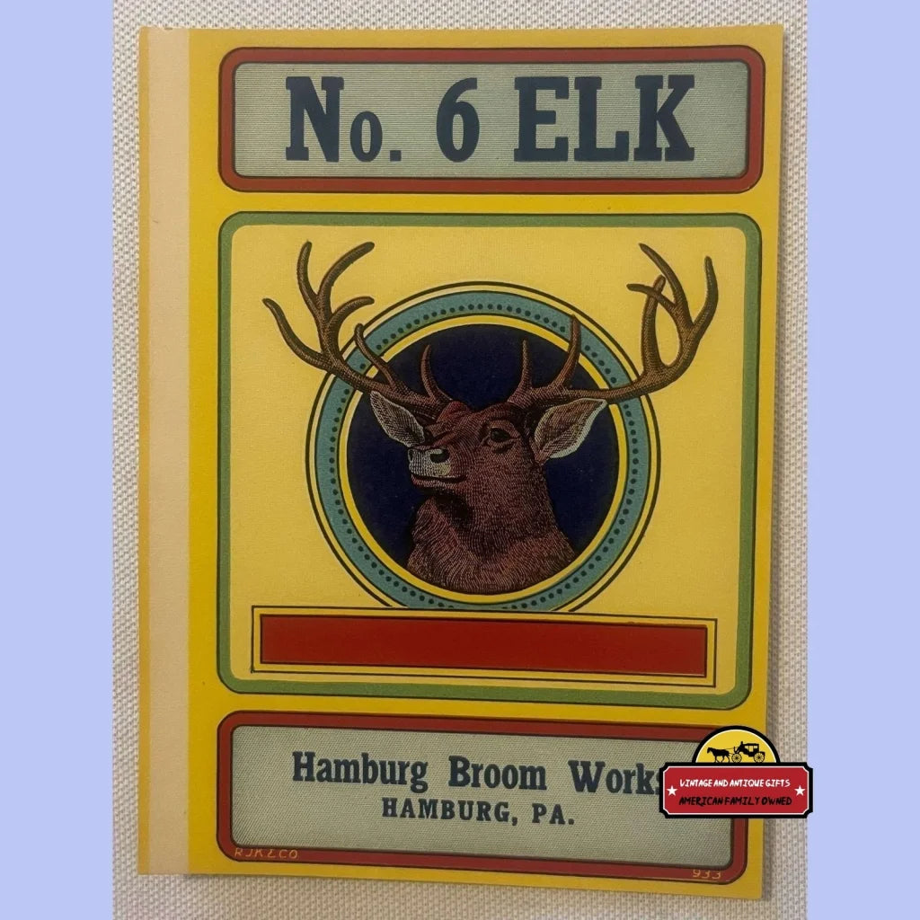 Antique Vintage 1910s - 1930s 🦌 Elk Broom Label, Unique Americana!