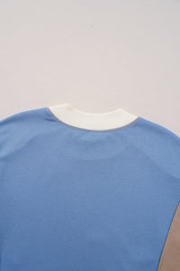 Thumbnail for Slit Color Block Round Neck Long Sleeve Sweatshirt - T - 1 COLOR -