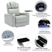 Thumbnail for PU Leather Power Recliner Individual Seat Home Theater Recliner With Cooling Cup Holder, Bluetooth Speaker, LED Lights,