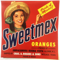 Thumbnail for Antique Vintage 1950s Sweetmex 🍊 Crate Label, Weslaco, TX, Pride of Mexico!