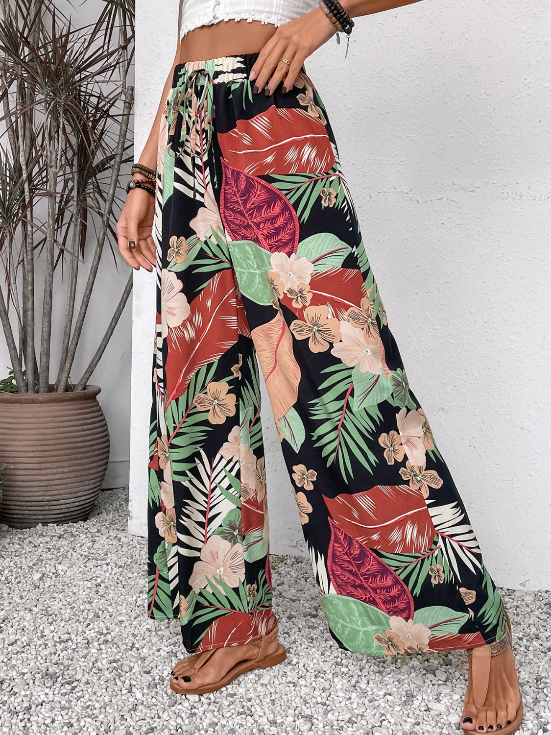 Printed Wide Leg Pants - Beach or Everyday - T - 1 COLOR -