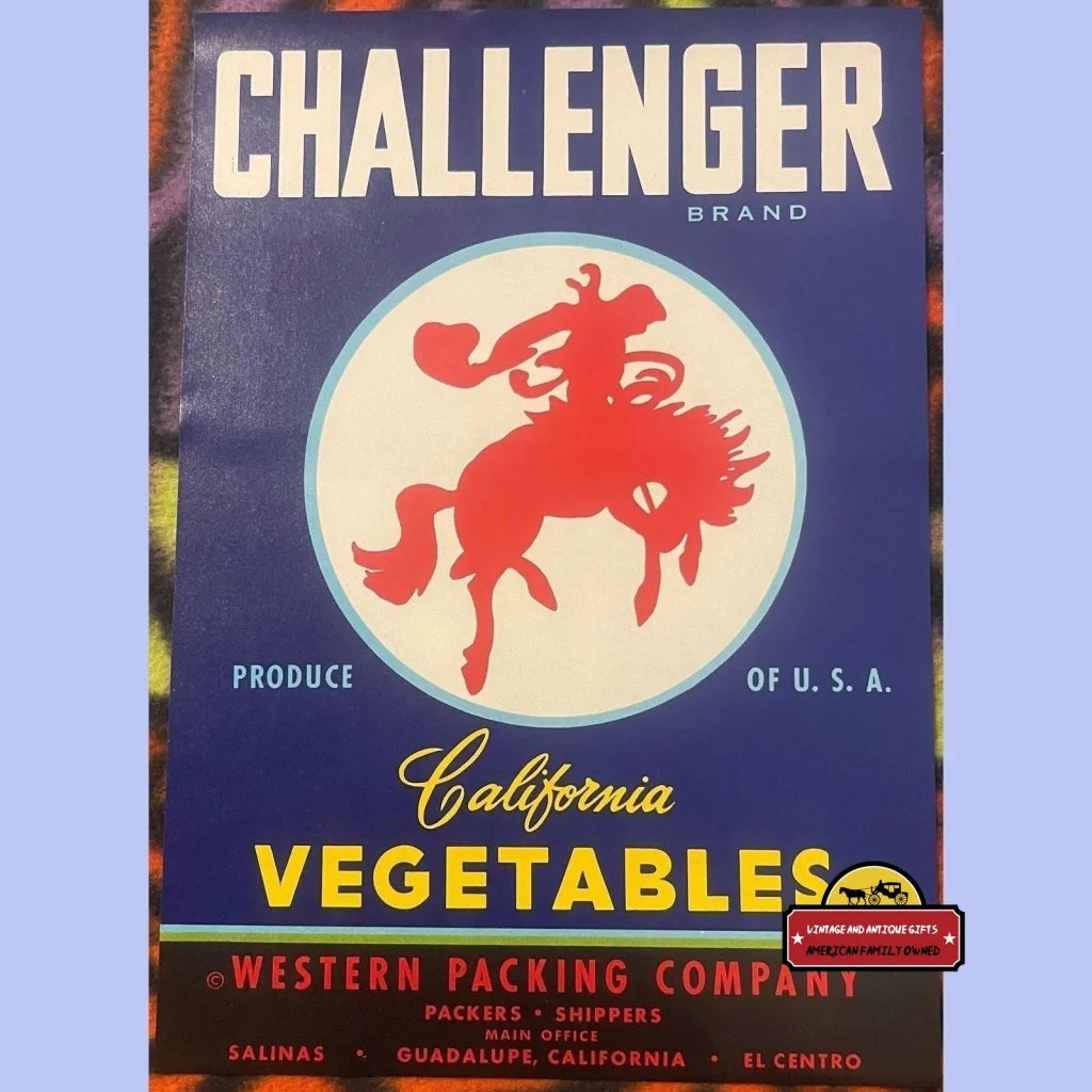 Vintage 1940s 🤠 Challenger Crate Label, Guadalupe, CA, Rodeo, Cowboy 🐎