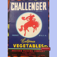 Thumbnail for Vintage 1940s 🤠 Challenger Crate Label, Guadalupe, CA, Rodeo, Cowboy 🐎