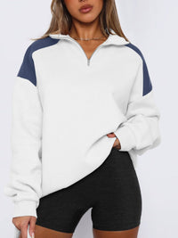 Thumbnail for Contrast Quarter Zip Long Sleeve Sweatshirt - T - 4 COLORS -