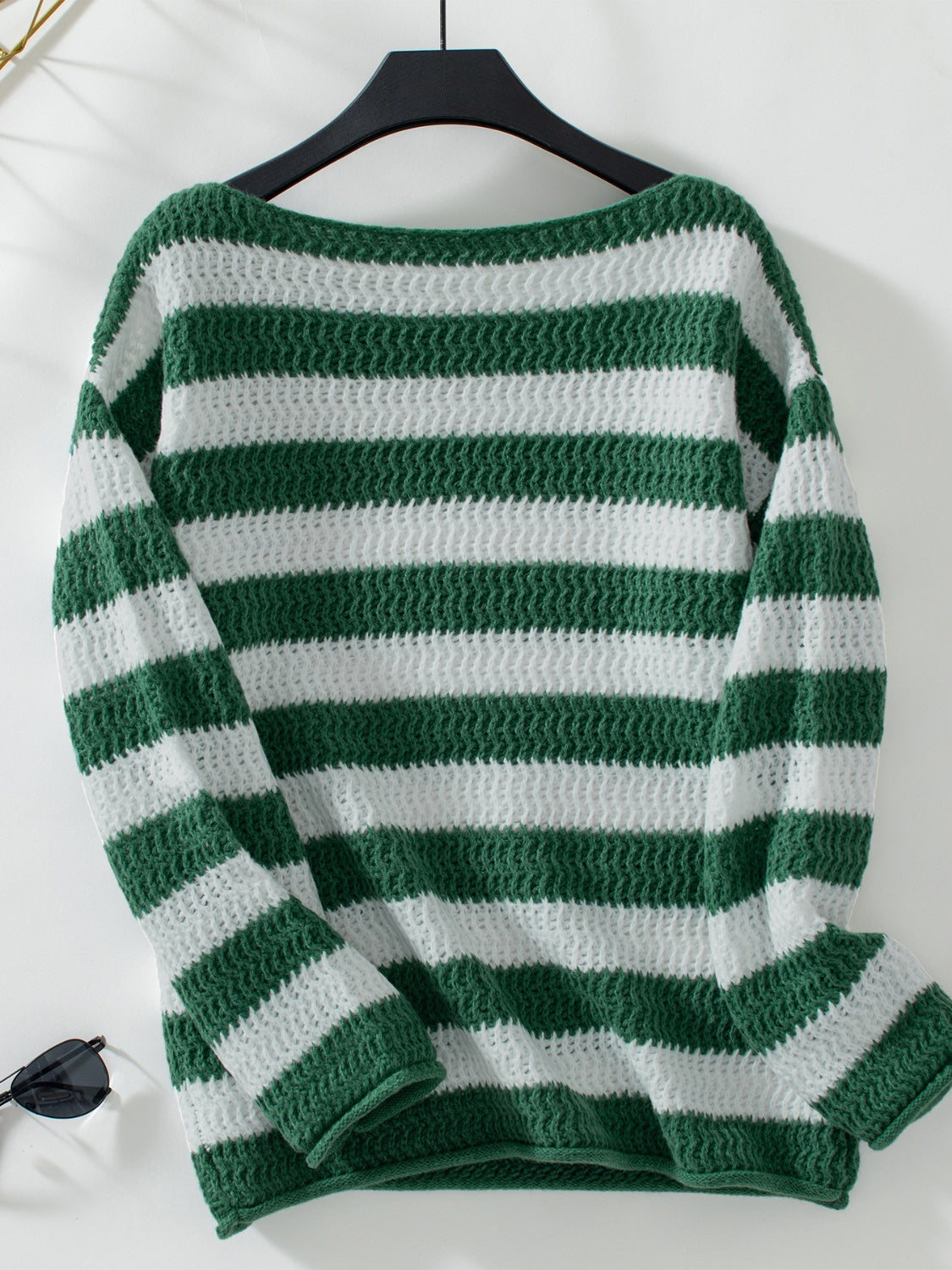 Striped Dropped Shoulder Long Sleeve Sweater - T - 2 COLORS -