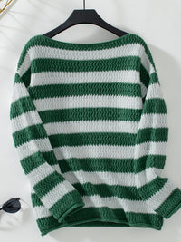 Thumbnail for Striped Dropped Shoulder Long Sleeve Sweater - T - 2 COLORS -