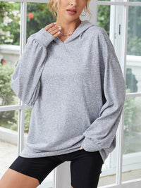 Thumbnail for Long Sleeve Dropped Shoulder Hoodie with Ears - T - 1 COLOR -