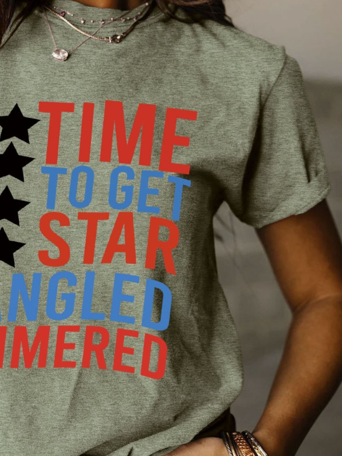 Full Size - 'Time to get Star Spangle Hammered' Letter Graphic Round Neck Short Sleeve T-Shirt - T - 12 COLORS -