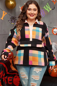 Thumbnail for Plus Size Color Block Half Snap Long Sleeve Sweatshirt - XL THRU 4XL ONLY - T -1 COLOR