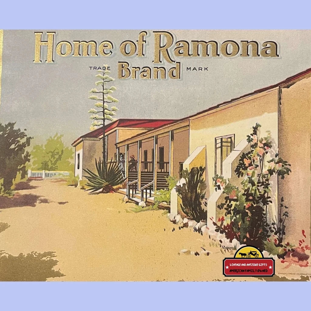 1900s - 1924 Antique Home of Ramona Crate Label, Helen Hunt Jackson, Rancho Camulos, Ventura County, CA