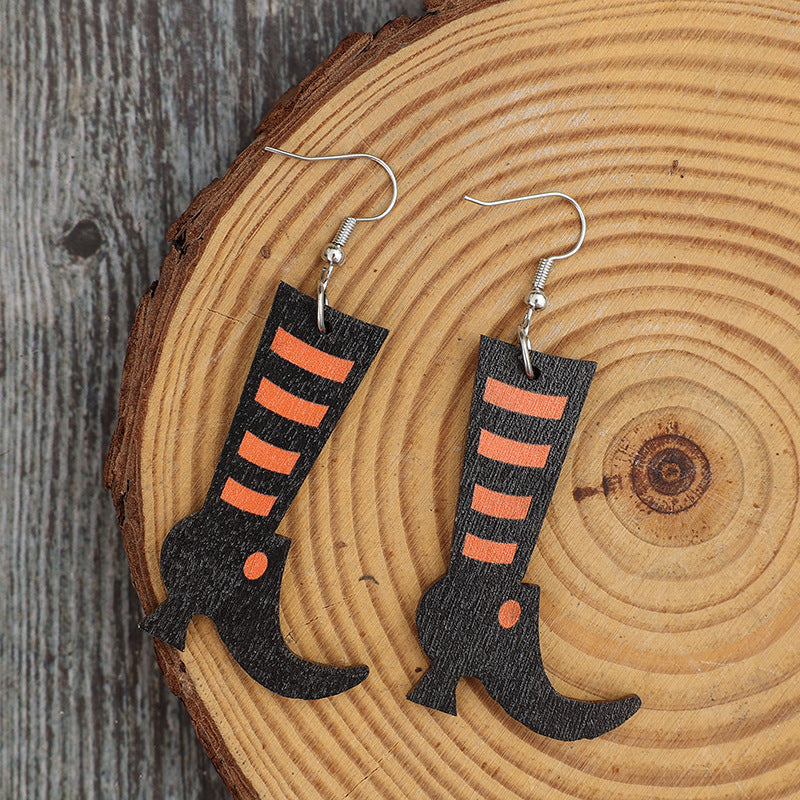 Alloy Wooden Witch Boots Earrings - T - 1 COLOR -