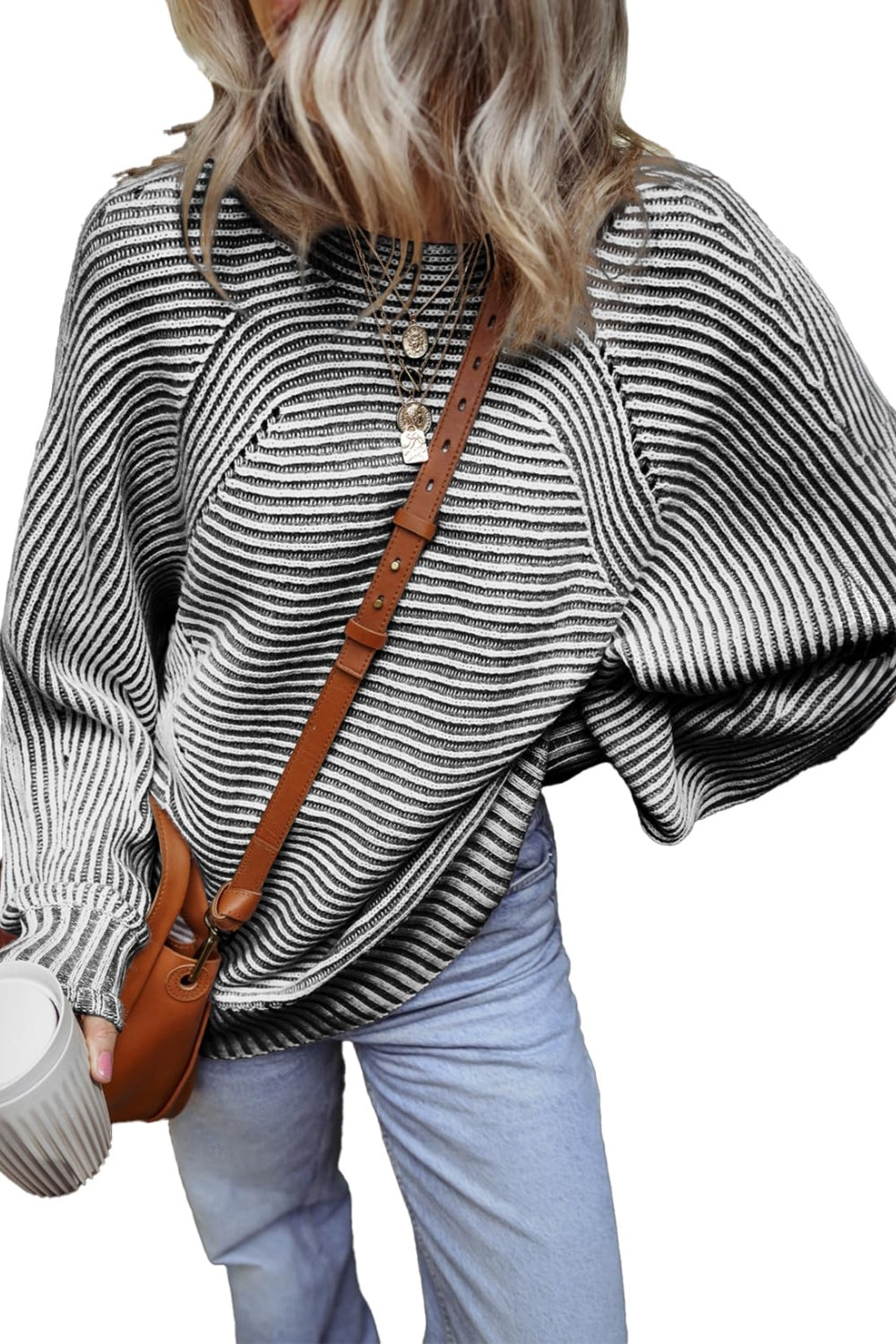 Textured Striped Round Neck Long Sleeve Top - T - 6 COLORS -