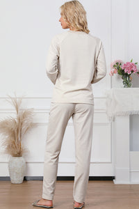 Thumbnail for Half Button Round Neck Top and Drawstring Pants Lounge Set - 2 PCS. - T - 1 COLOR -