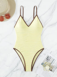 Thumbnail for Textured V-Neck Spaghetti Strap One-Piece Swimwear - T - 1 COLOR -