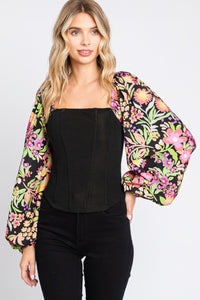 Thumbnail for ODDI Full Size Floral Balloon Sleeve Blouse - T - 1 COLOR -