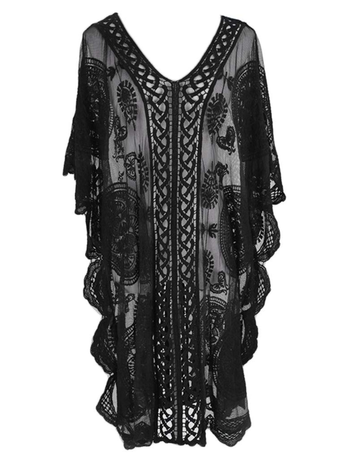 Lace V-Neck Half Sleeve Cover-Up - 1 SIZE FITS ALL - T - 2 COLORS -